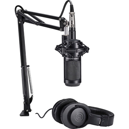 Audio-Technica AT2035 Studio Microphone, Pack with ATH-M20x Headphones and Desktop Boom Arm