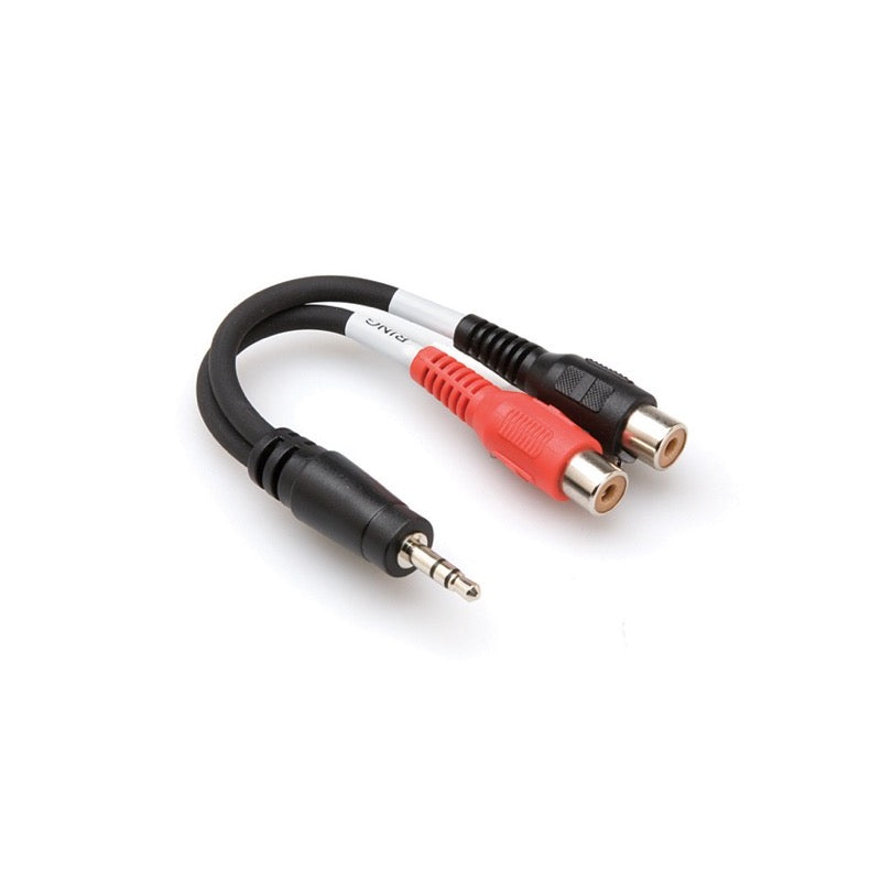 Hosa Y Cable (Stereo 1/8 Inch TRS Minijack Male to 2 x RCA Female), YRA154, 6 Inch