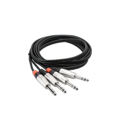 Hosa HSS005X2 Pro Stereo Interconnect Cable (Dual REAN 1/4 in TRS to Same), HSS-005X2, 5 Foot