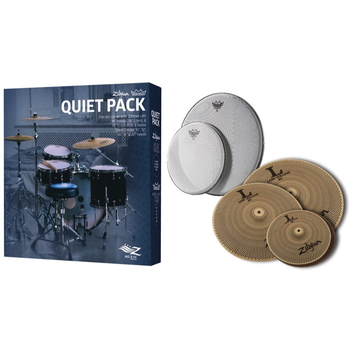 Zildjian L80 468 Low Volume Cymbal Pack, with Silent Stroke Remo Drum Heads