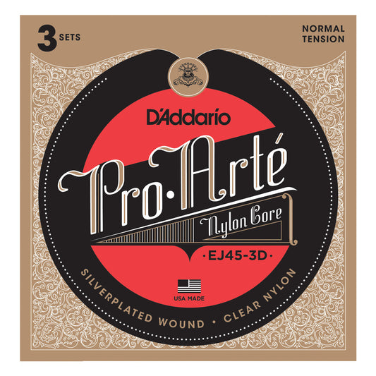 D'Addario Pro Arte Classical Guitar Strings, EJ45, 3-Pack
