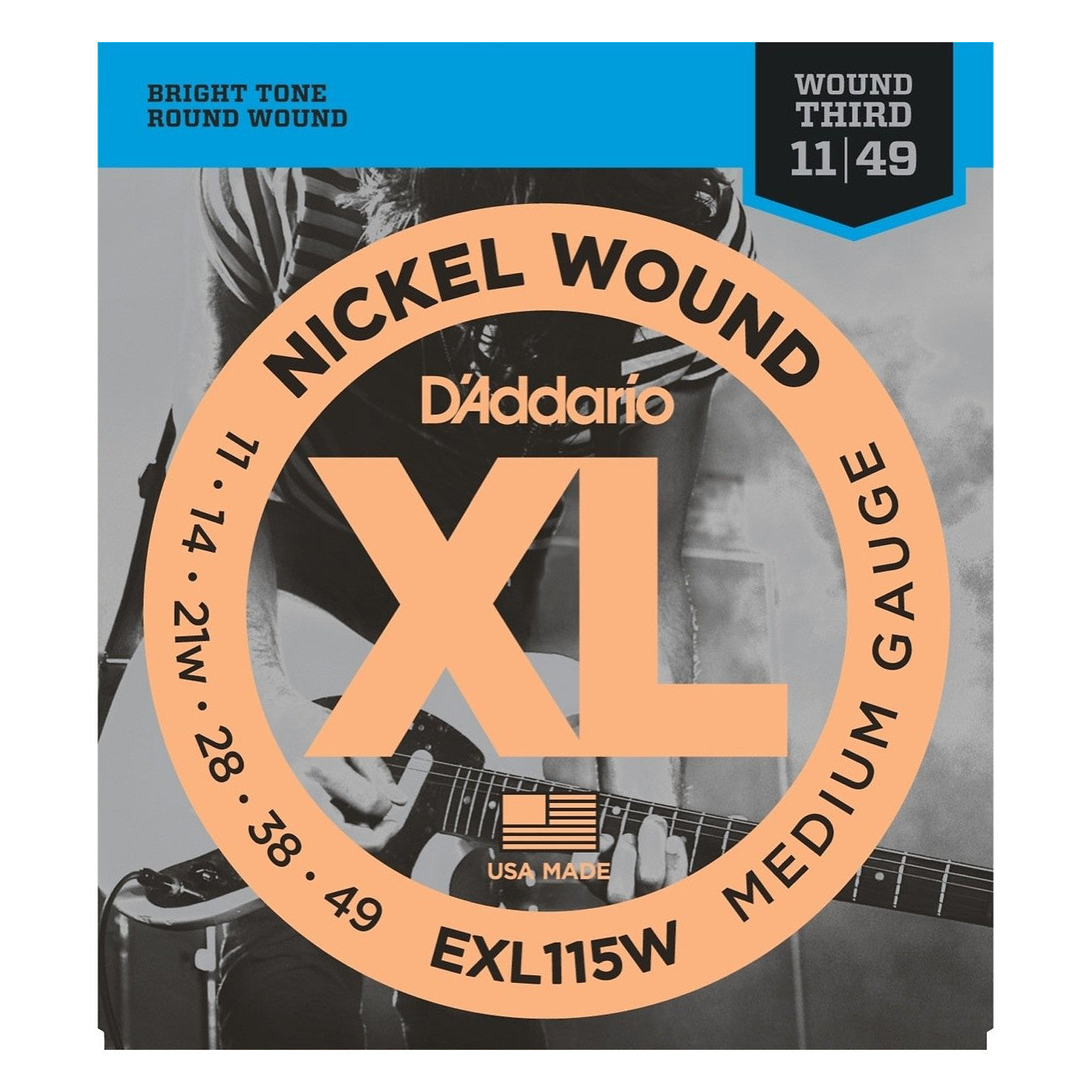 D'Addario EXL115W XL Electric Guitar Strings (Blues/Jazz Rock, Wound Third, 11-49)