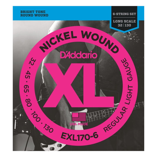 D'Addario EXL170-6 XL Nickel Wound 6-String Bass Strings (Regular Light, Long)