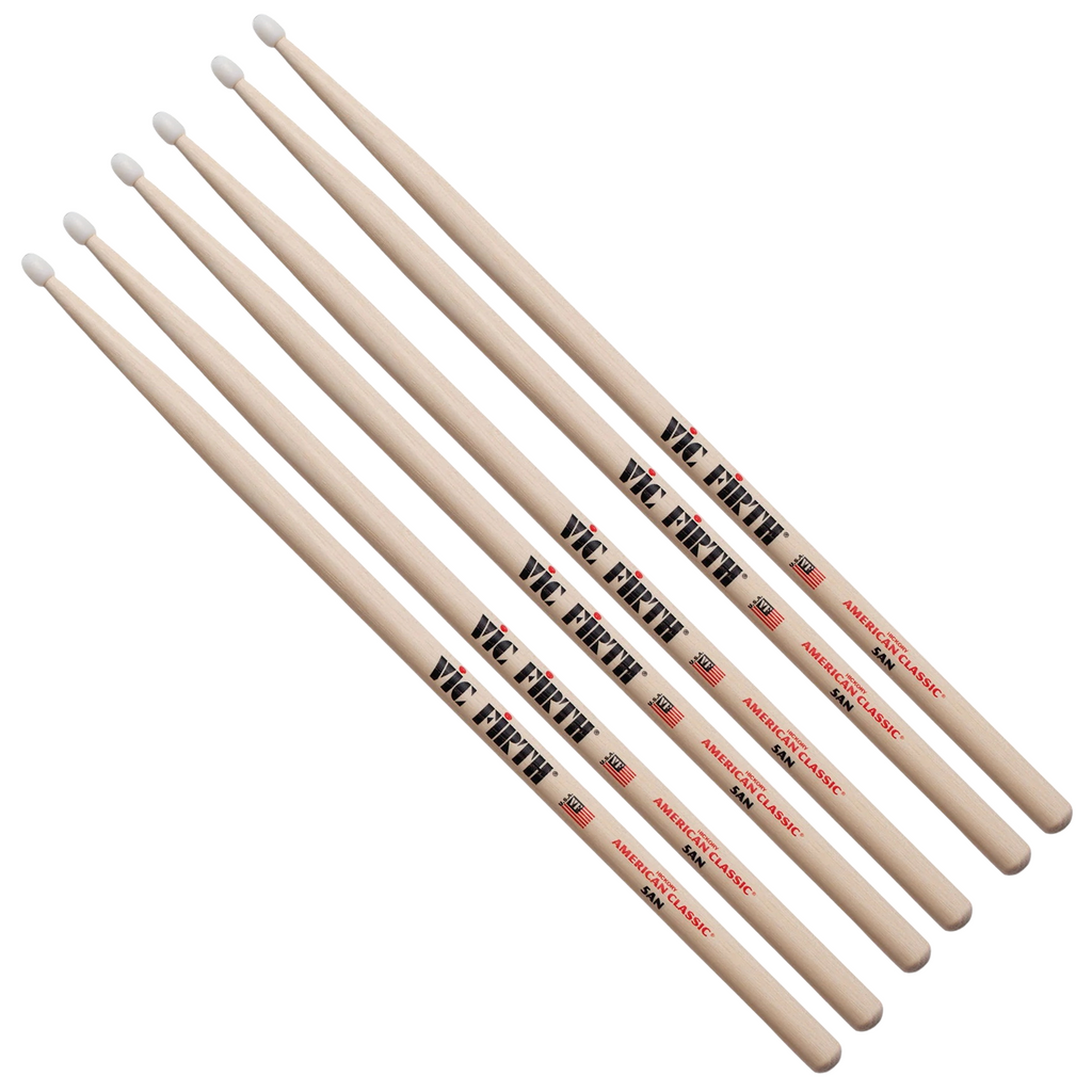 Vic Firth American Classic 5A Nylon Tip Drum Sticks, 3 Pair