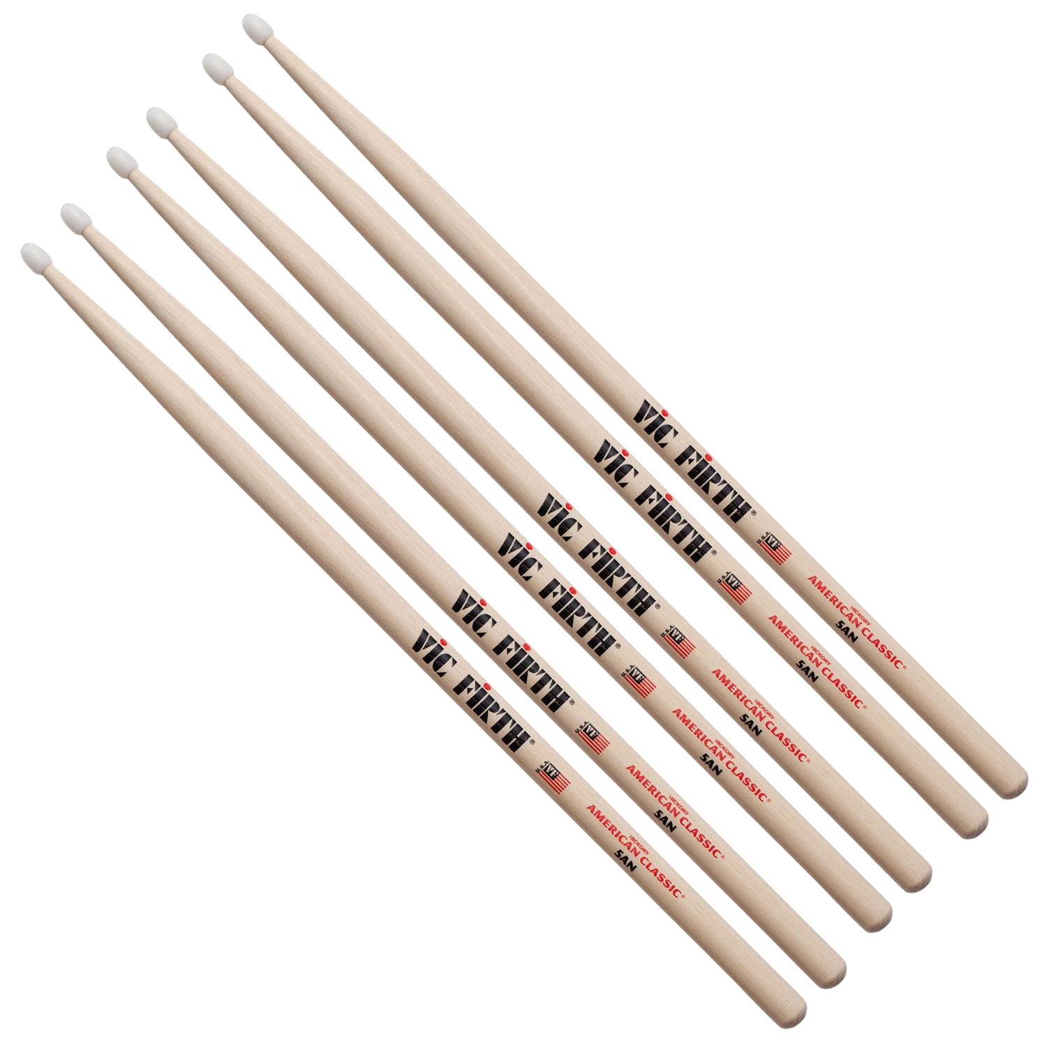 Vic Firth American Classic 5A Nylon Tip Drum Sticks, 3 Pair