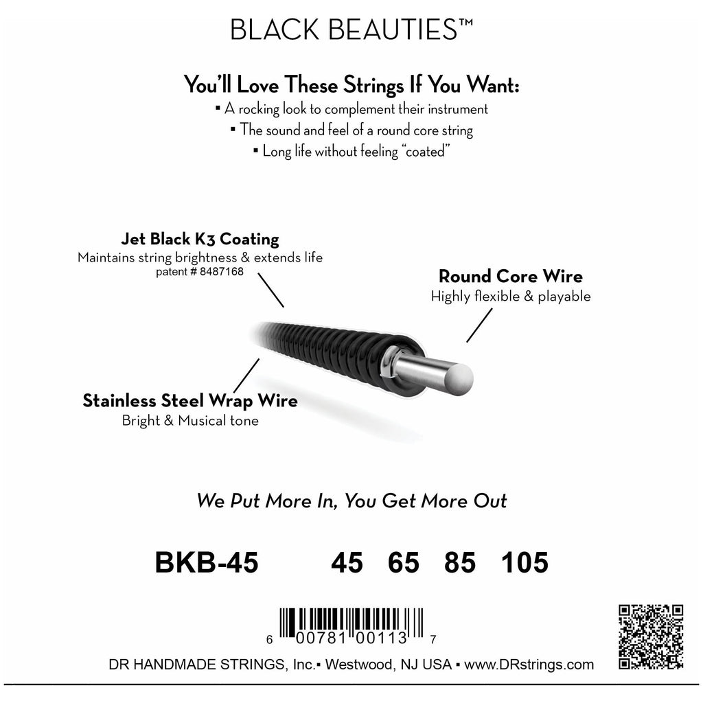 DR Strings BKB-45 Black Beauties Medium Electric Bass Strings, 45-105, Image 3