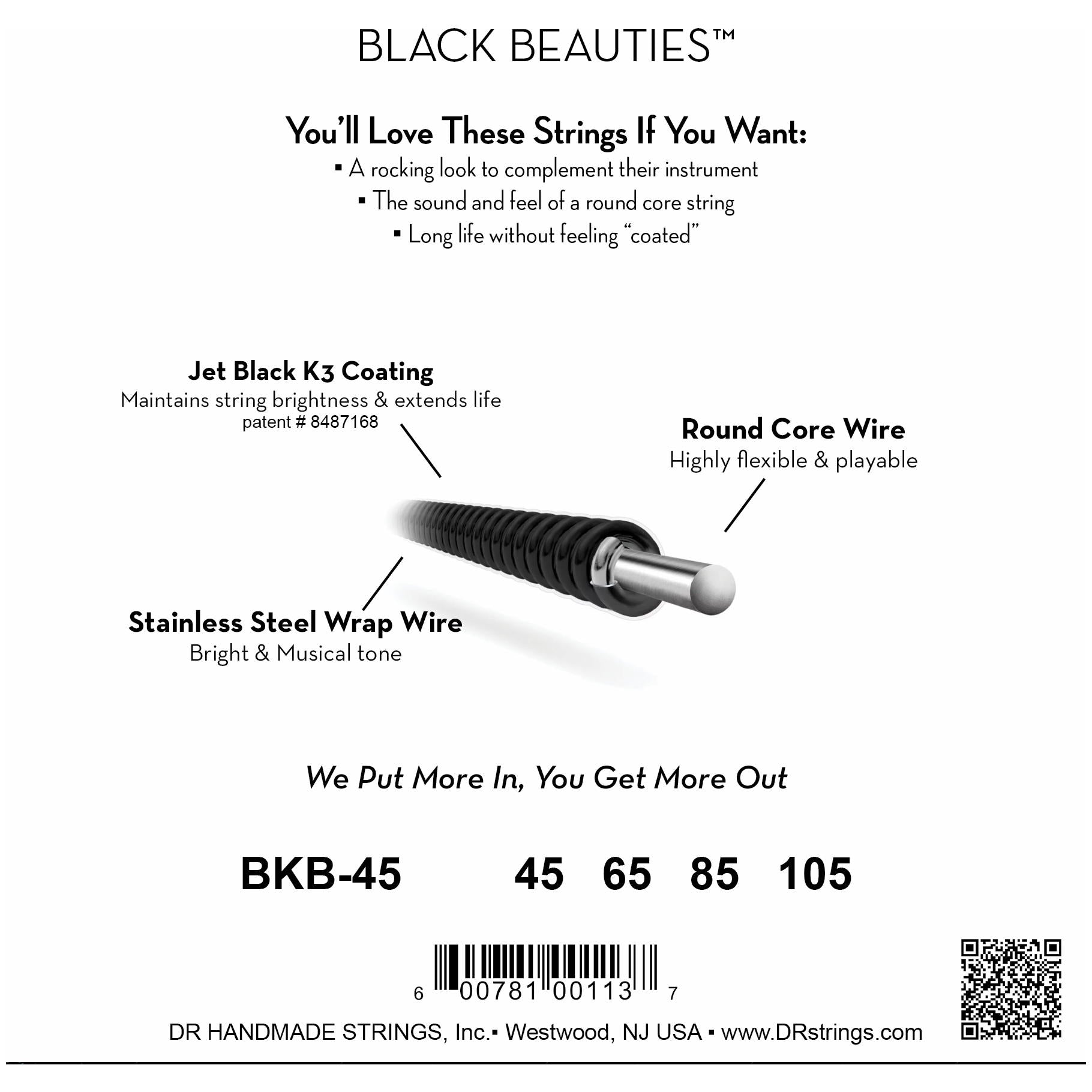 DR Strings BKB-45 Black Beauties Medium Electric Bass Strings, 45-105, Image 3