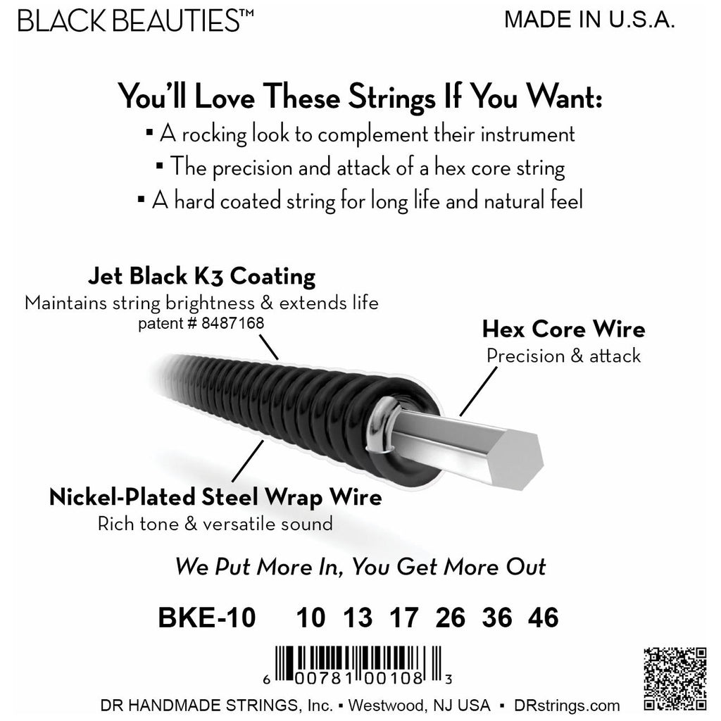 DR Strings BKE-10 Black Beauties Medium Electric Guitar Strings, 10-46, Image 4