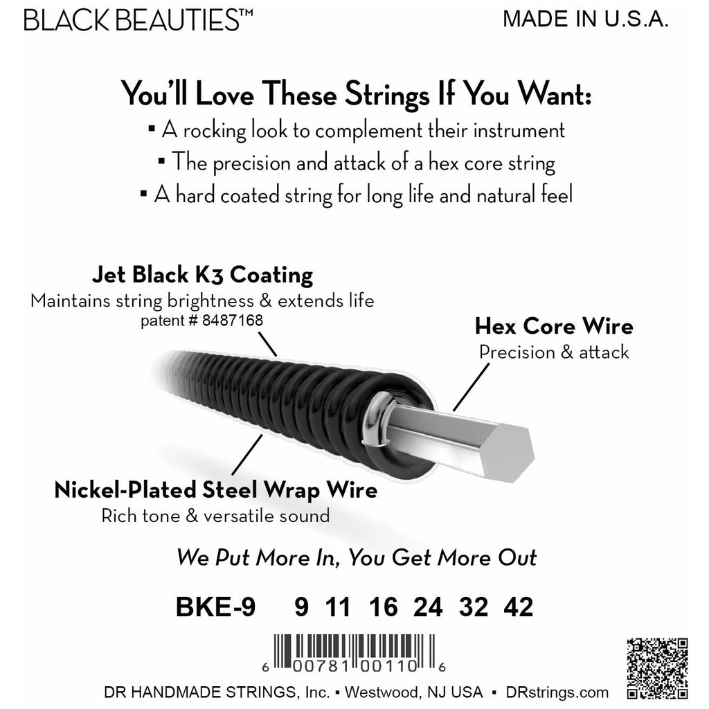 DR Strings BKE-9 Black Beauties Lite Electric Guitar Strings, 09-42, Image 4