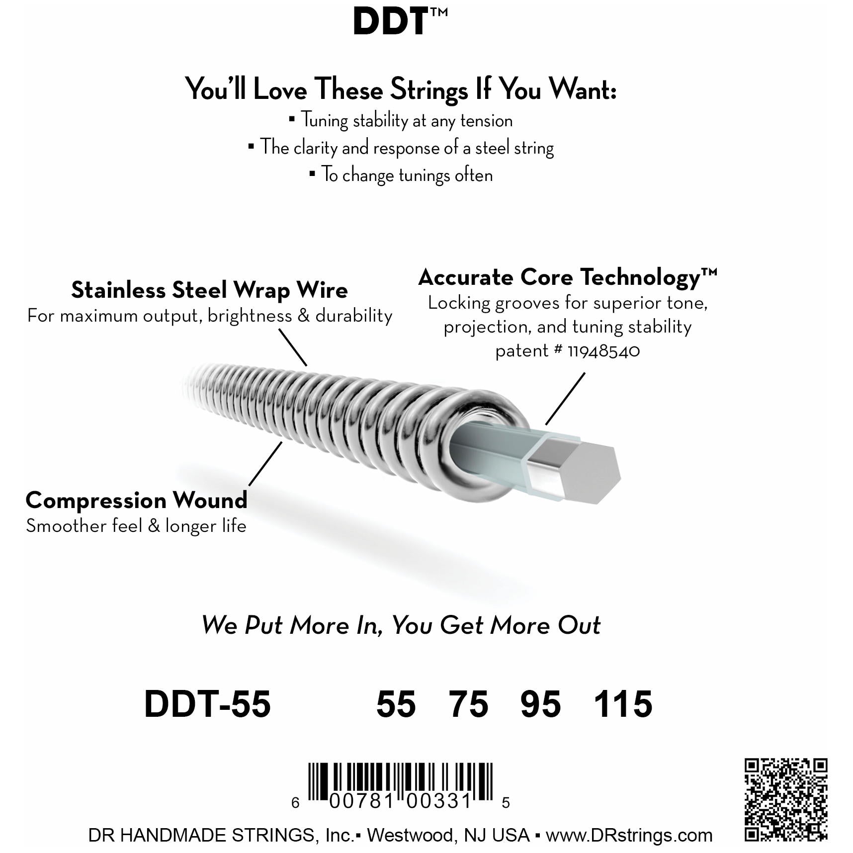 DR Strings DDT-55 Drop Down Tuning Bass Strings, 55-115, Image 3