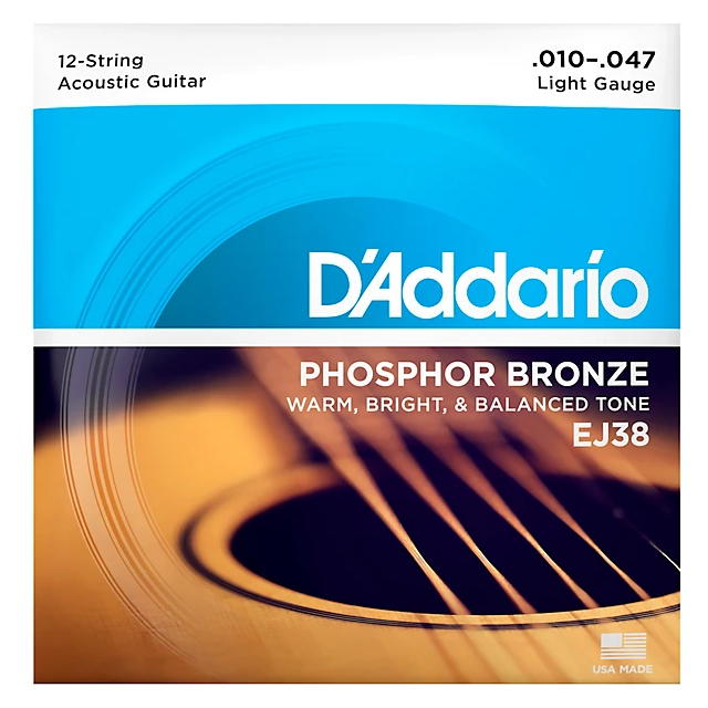 D'Addario EJ38 Phosphor Bronze 12-String Light 10-47 Acoustic Guitar Strings