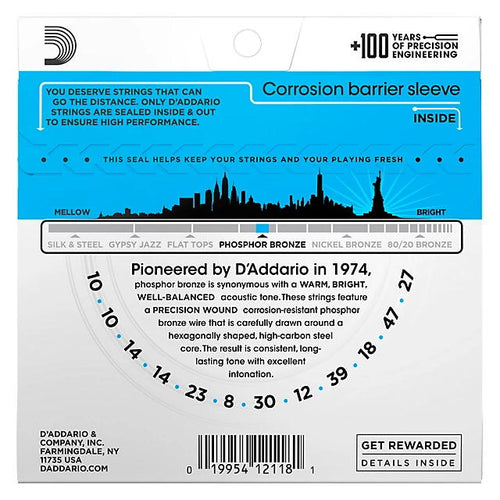 D'Addario EJ38 Phosphor Bronze 12-String Light 10-47 Acoustic Guitar Strings Back