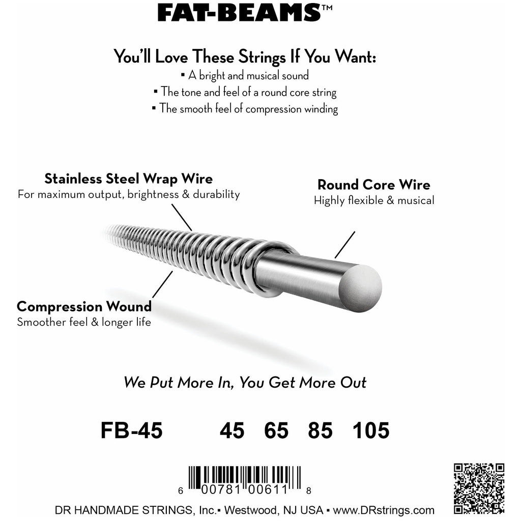 DR Strings FB-45 Fat-Beams Medium Electric Bass Strings, 45-105, Image 3
