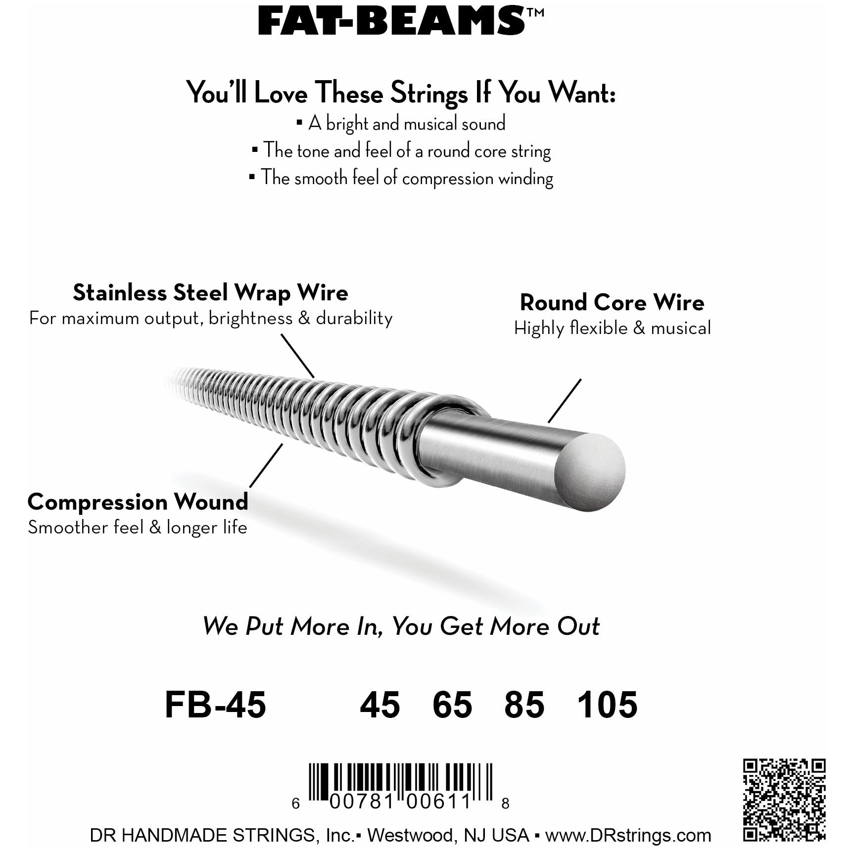 DR Strings FB-45 Fat-Beams Medium Electric Bass Strings, 45-105, Image 3