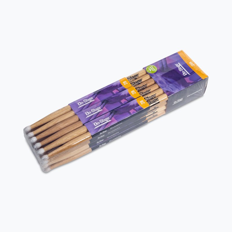 On-Stage Hickory 2B Nylon Tip Drum Sticks, 12 Pair