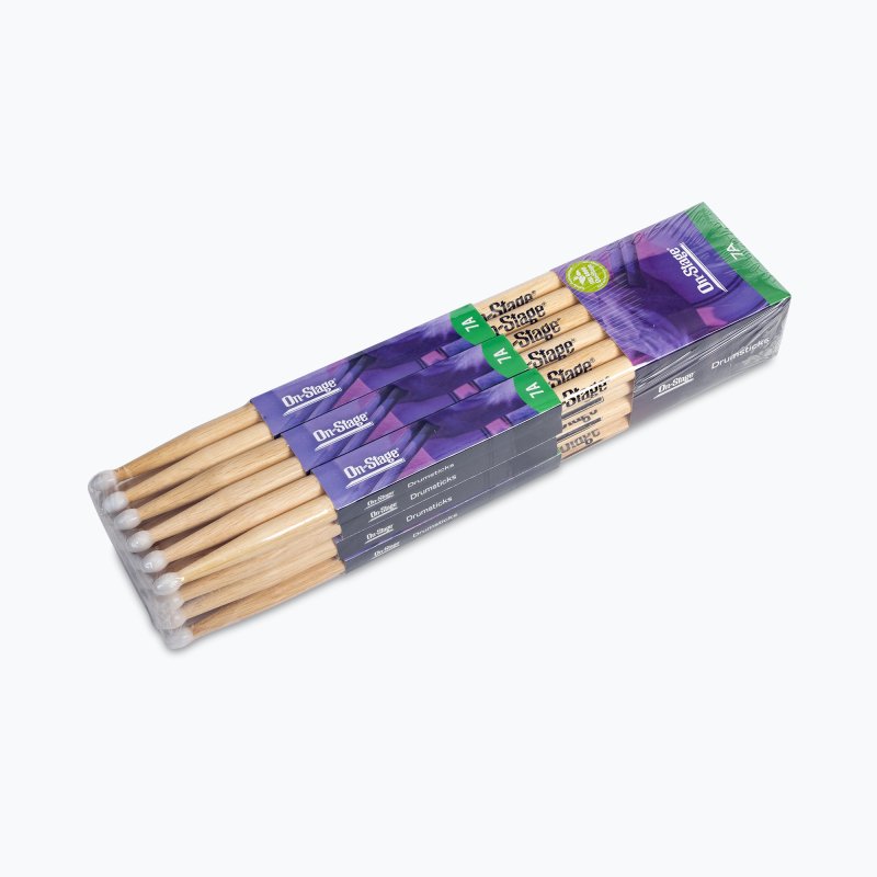 On-Stage Hickory 7A Nylon Tip Drum Sticks, 12 Pair