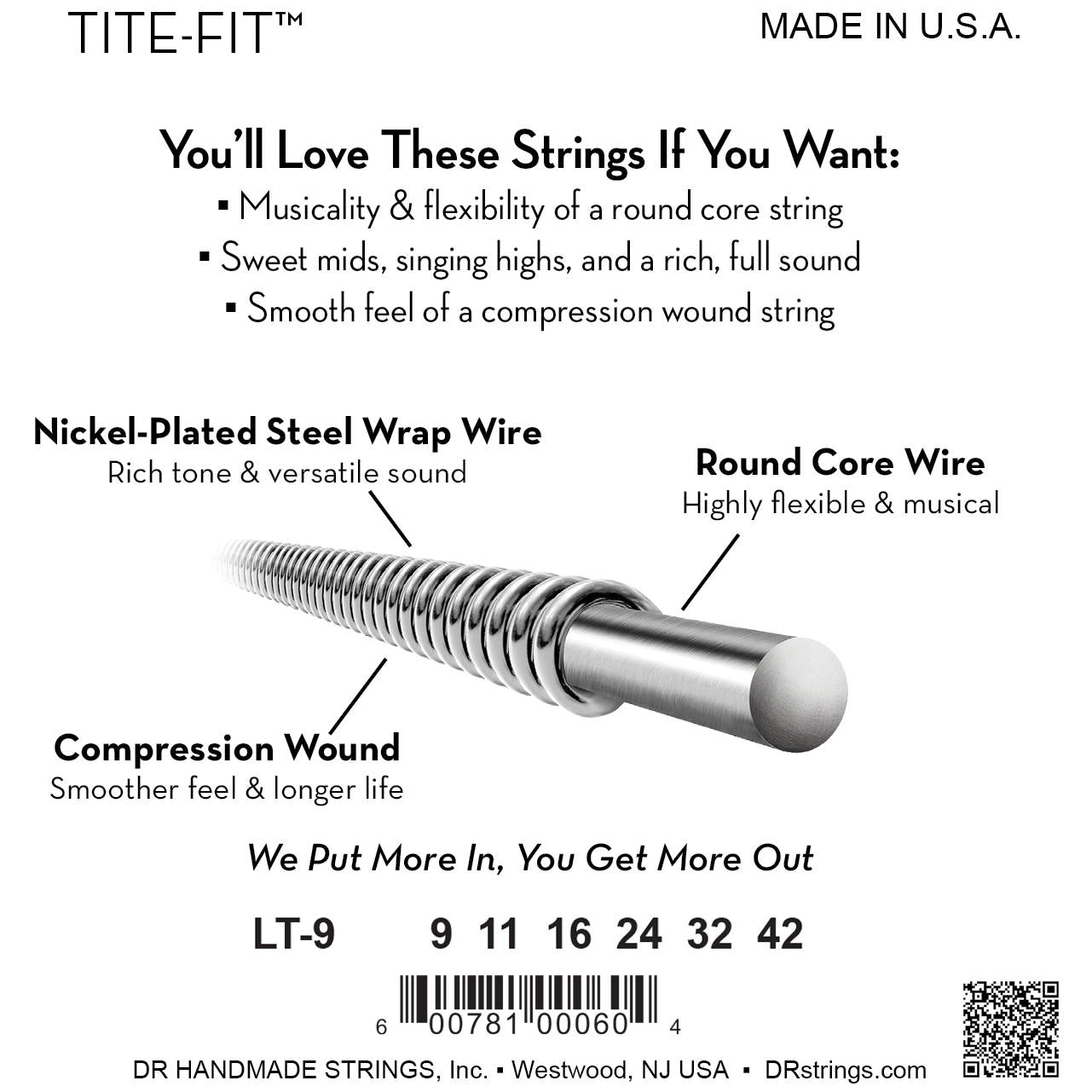 DR Strings LT-9 Tite-Fit Lite Electric Guitar Strings, 09-42, Image 4