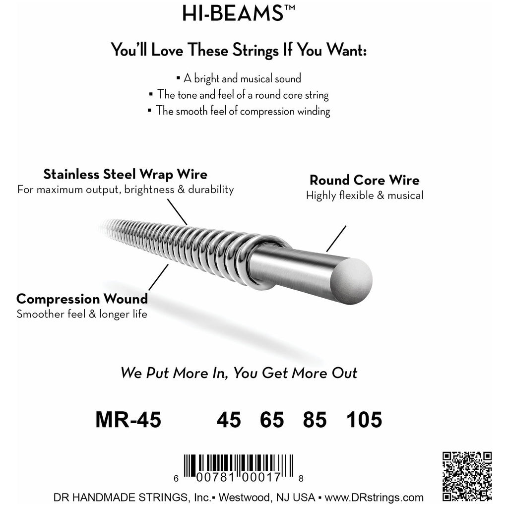 DR Strings MR-45 Hi-Beam Medium Electric Bass Strings, 45-105, Image 4