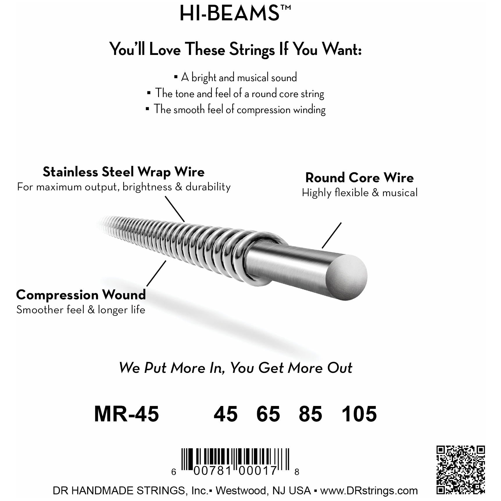 DR Strings MR-45 Hi-Beam Medium Electric Bass Strings, 45-105, Image 4