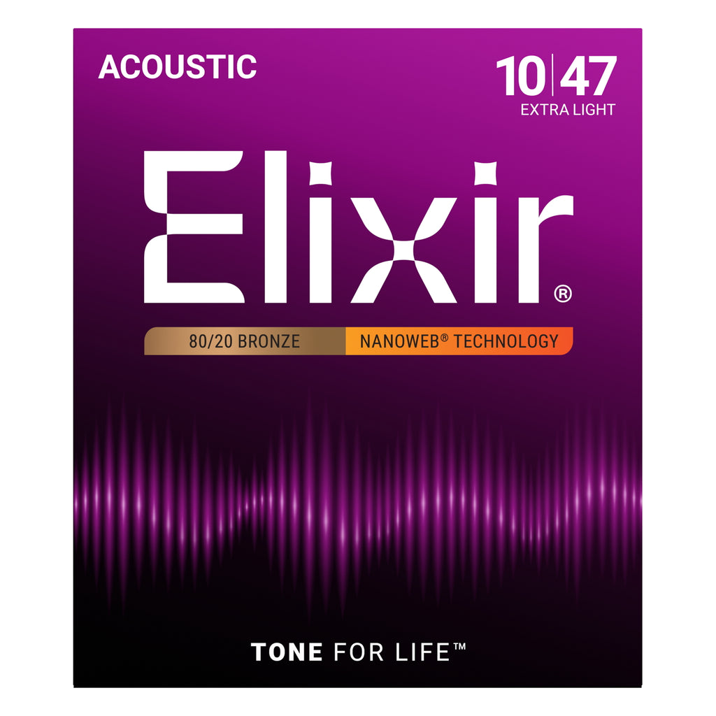 Elixir Nanoweb 80/20 Bronze Extra Light Acoustic Guitar Strings, 10-47
