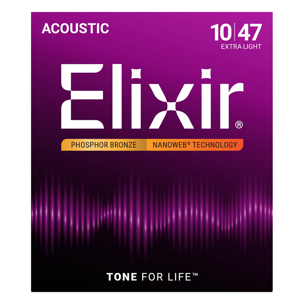 Elixir Nanoweb Phosphor Bronze Extra Light Acoustic Guitar Strings, 10-47
