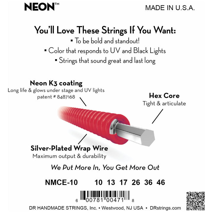 DR Strings NMCE-10 NEON Multi-Color Electric Guitar Strings, 10-46, Image 4