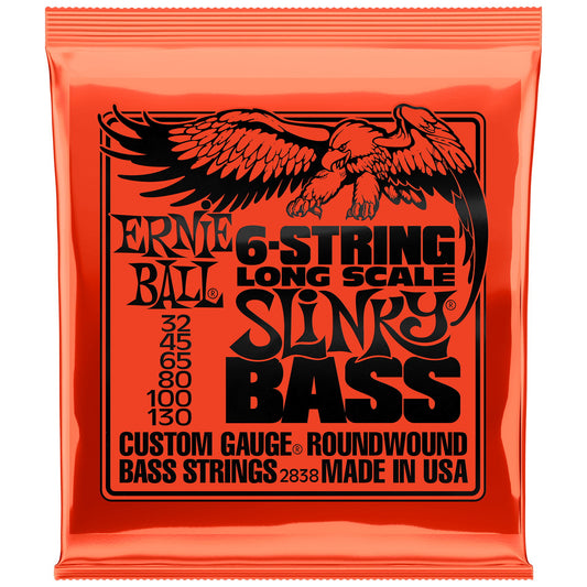 Ernie Ball Slinky Nickel Wound Long Scale 6-String Electric Bass Strings 32-130 Gauge