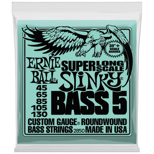 Ernie Ball Slinky Nickel Wound Super Long Scale 5-String Electric Bass Strings 45-130 Gauge