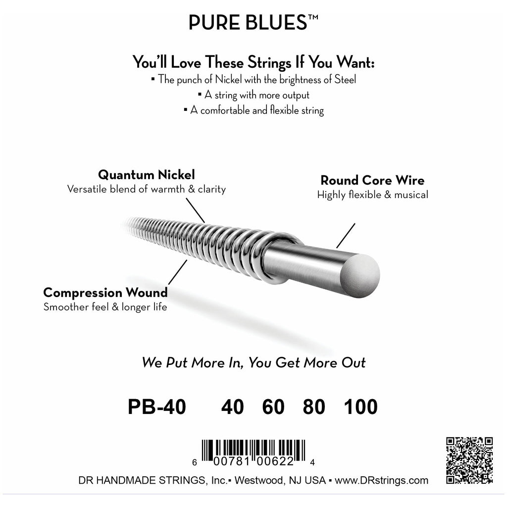 DR Strings PB-40 Pure Blues Light Electric Bass Strings, 40-100, Image 3