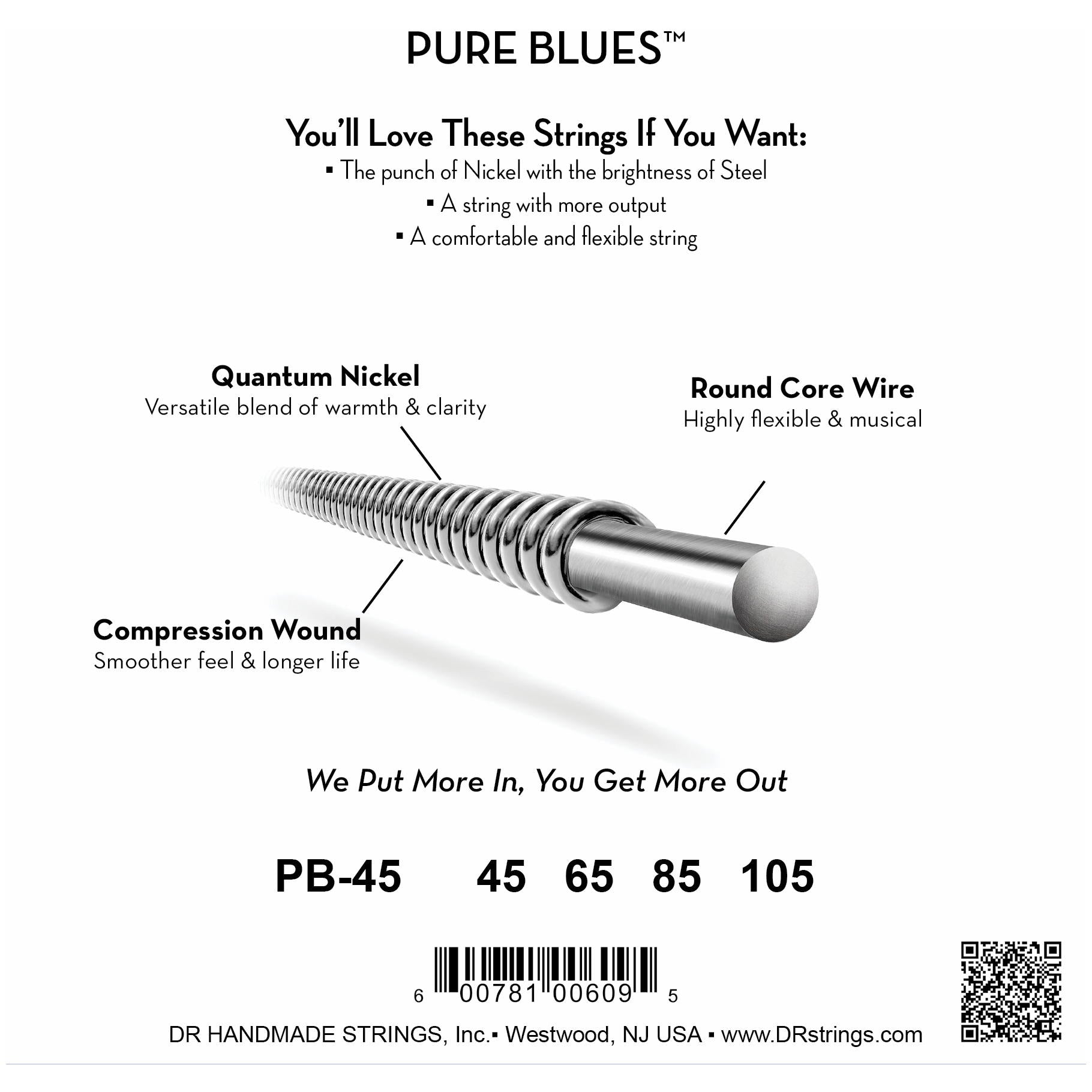 DR Strings PB-45 Pure Blues Electric Bass Strings, 45-105, Image 3