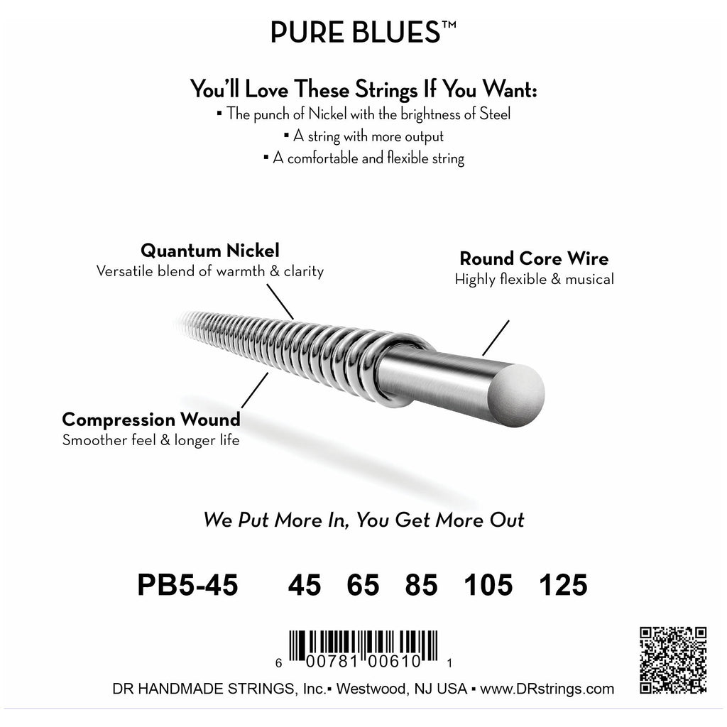 DR Strings PB5-45 Pure Blues 5-String Electric Bass Strings, 45-125, Image 3