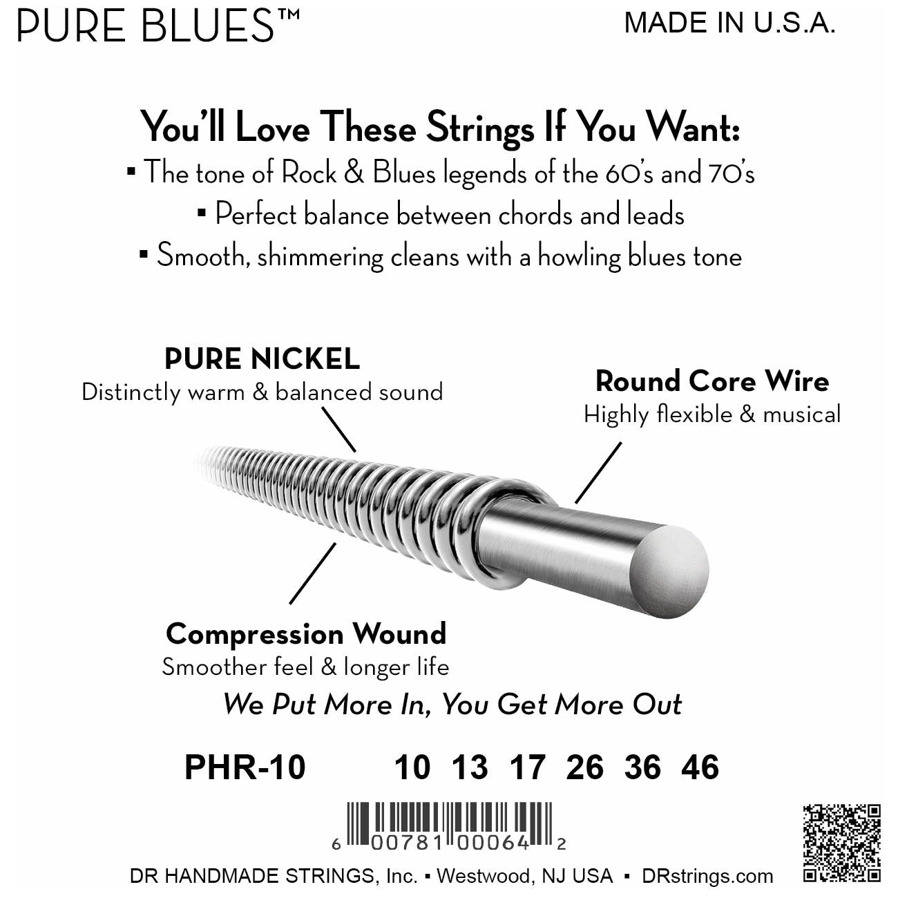 DR Strings PHR-10 Pure Blues Nickel Medium Electric Guitar Strings, 10-46, Image 4