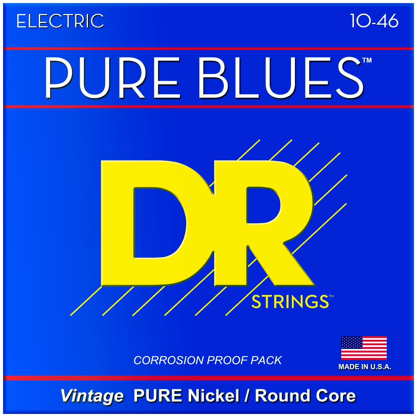DR Strings PHR-10 Pure Blues Nickel Medium Electric Guitar Strings, 10-46, Main