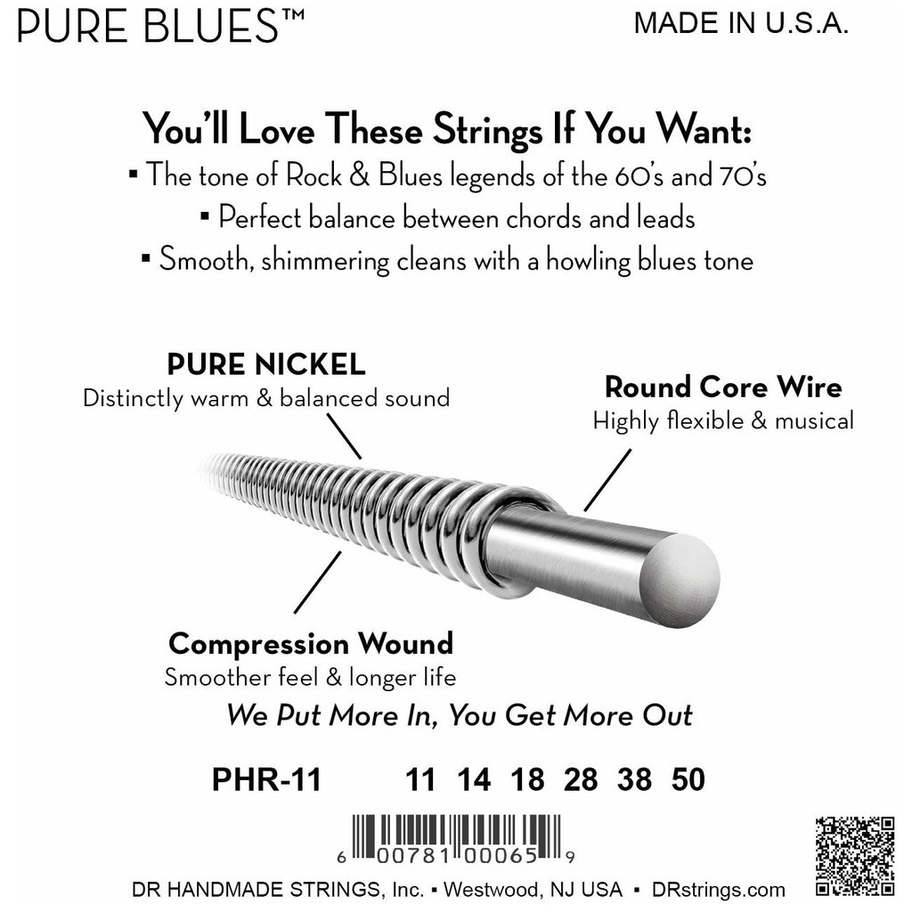 DR Strings PHR-11 Pure Blues Nickel Heavy Electric Guitar Strings, 11-50, Image 4