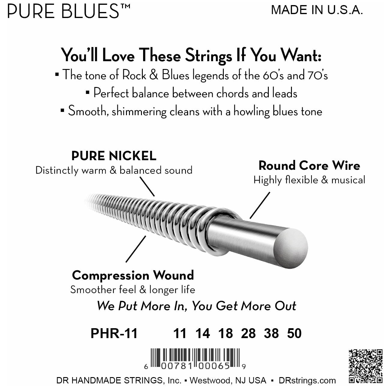 DR Strings PHR-11 Pure Blues Nickel Heavy Electric Guitar Strings, 11-50, Image 4
