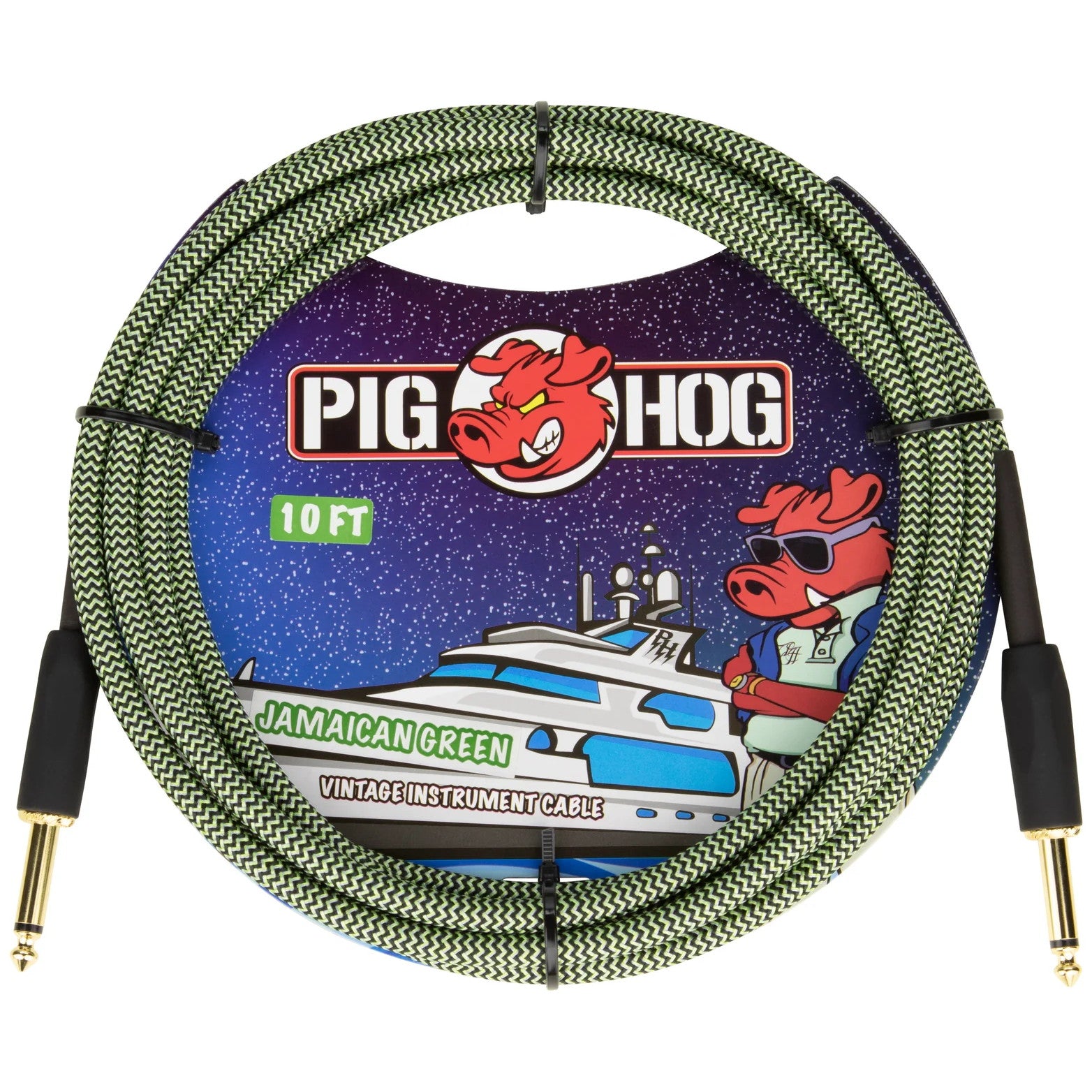 Pig Hog Instrument Cable, Straight-to-Straight, 10 Foot, Jamaican Green