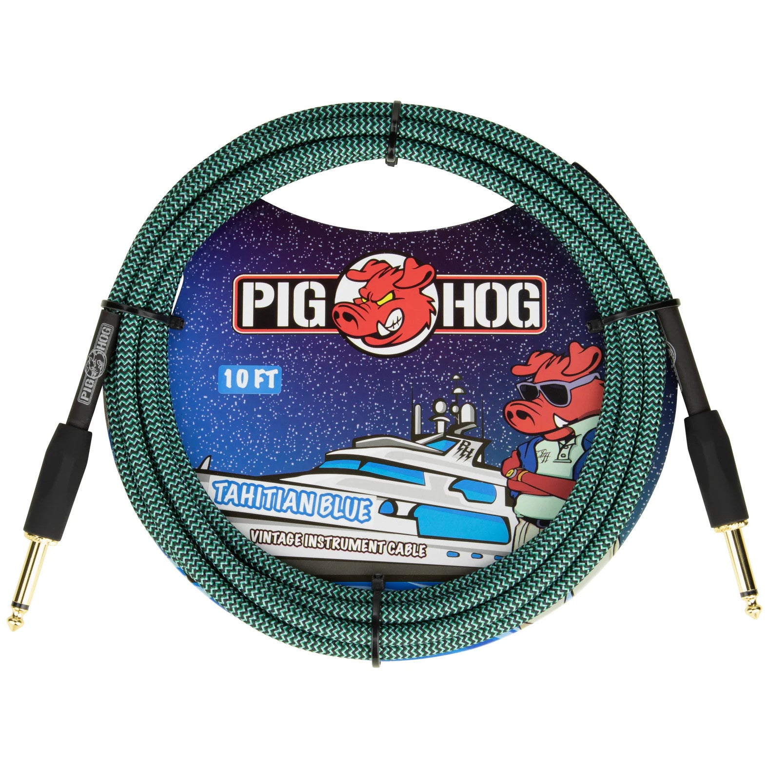 Pig Hog Instrument Cable, Straight-to-Straight, 10 Foot, Tahitian Blue