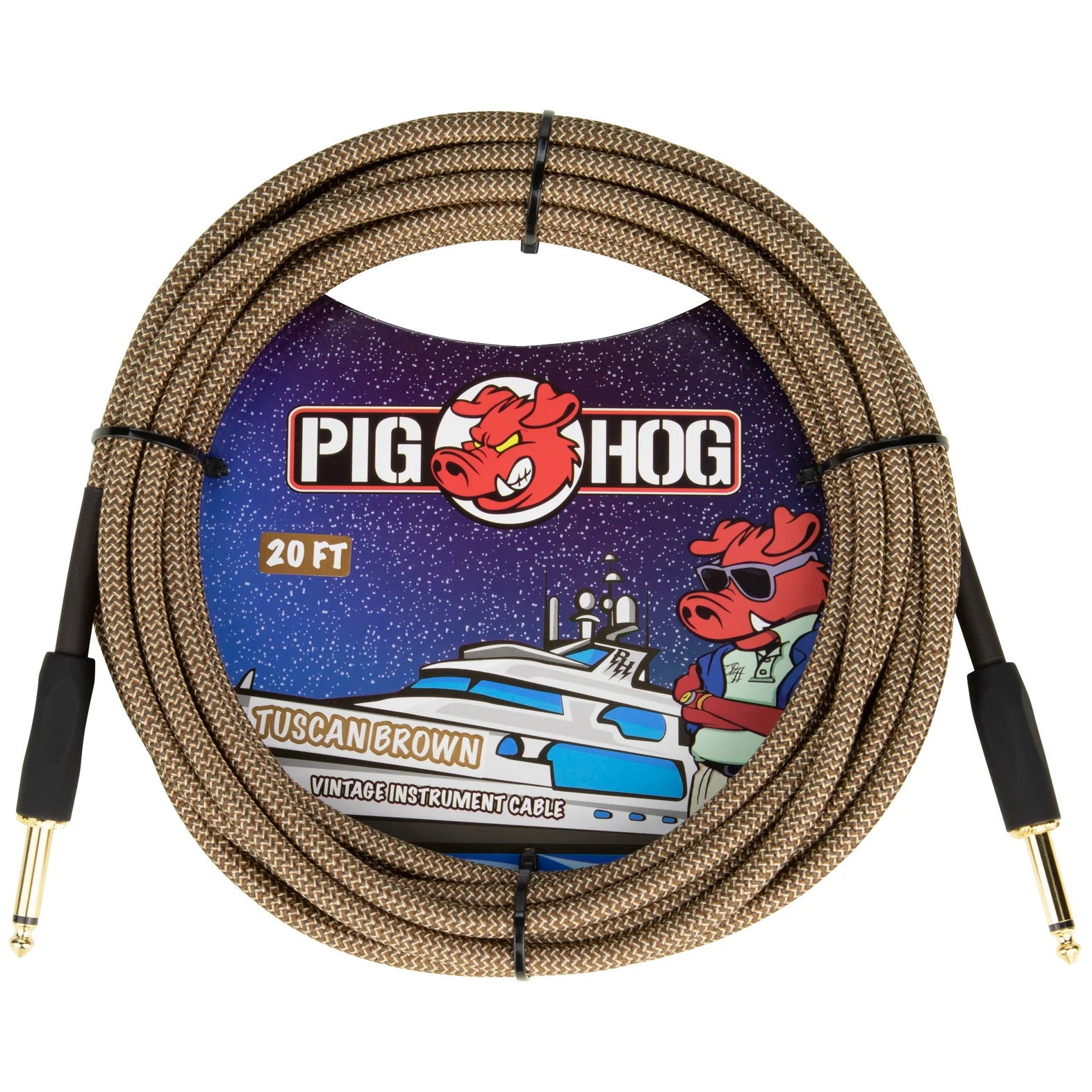 Pig Hog Vintage Series Instrument Cable, Straight-to-Straight, 20 Foot, Tuscan Brown