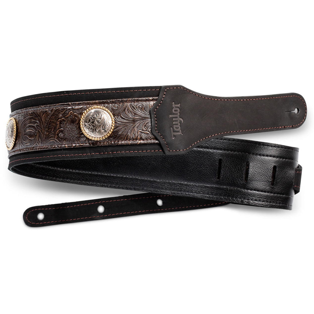 Taylor Grand Pacific Nickel Concho Leather 3" Black Guitar Strap