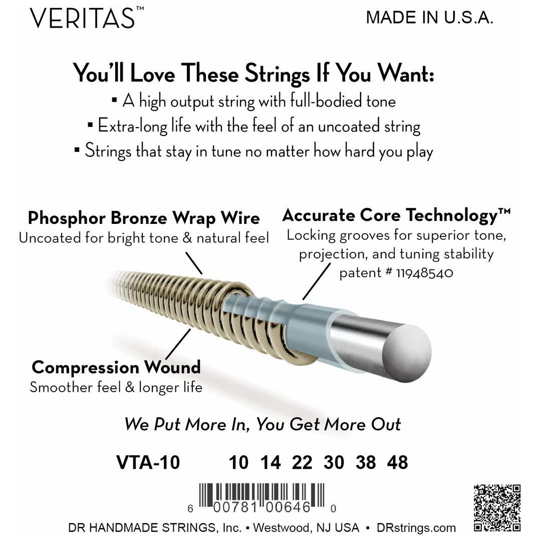 DR Strings VTA-10 Veritas Extra Light Acoustic Guitar Strings, 10-40, Image 4