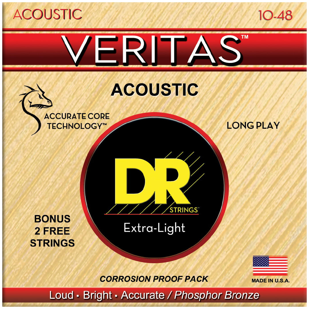 DR Strings VTA-10 Veritas Extra Light Acoustic Guitar Strings, 10-40, Main