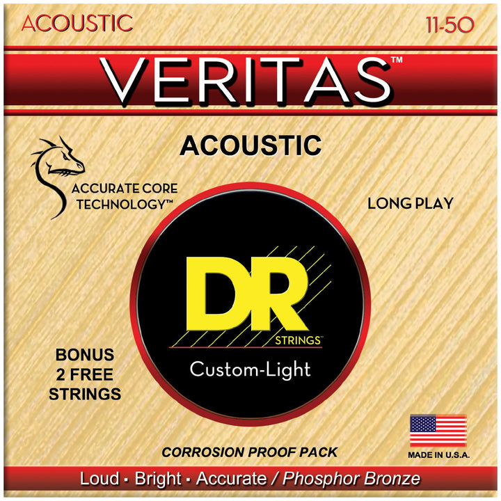 DR Strings VTA-11 Veritas Medium Light Acoustic Guitar Strings, 11-50, Main