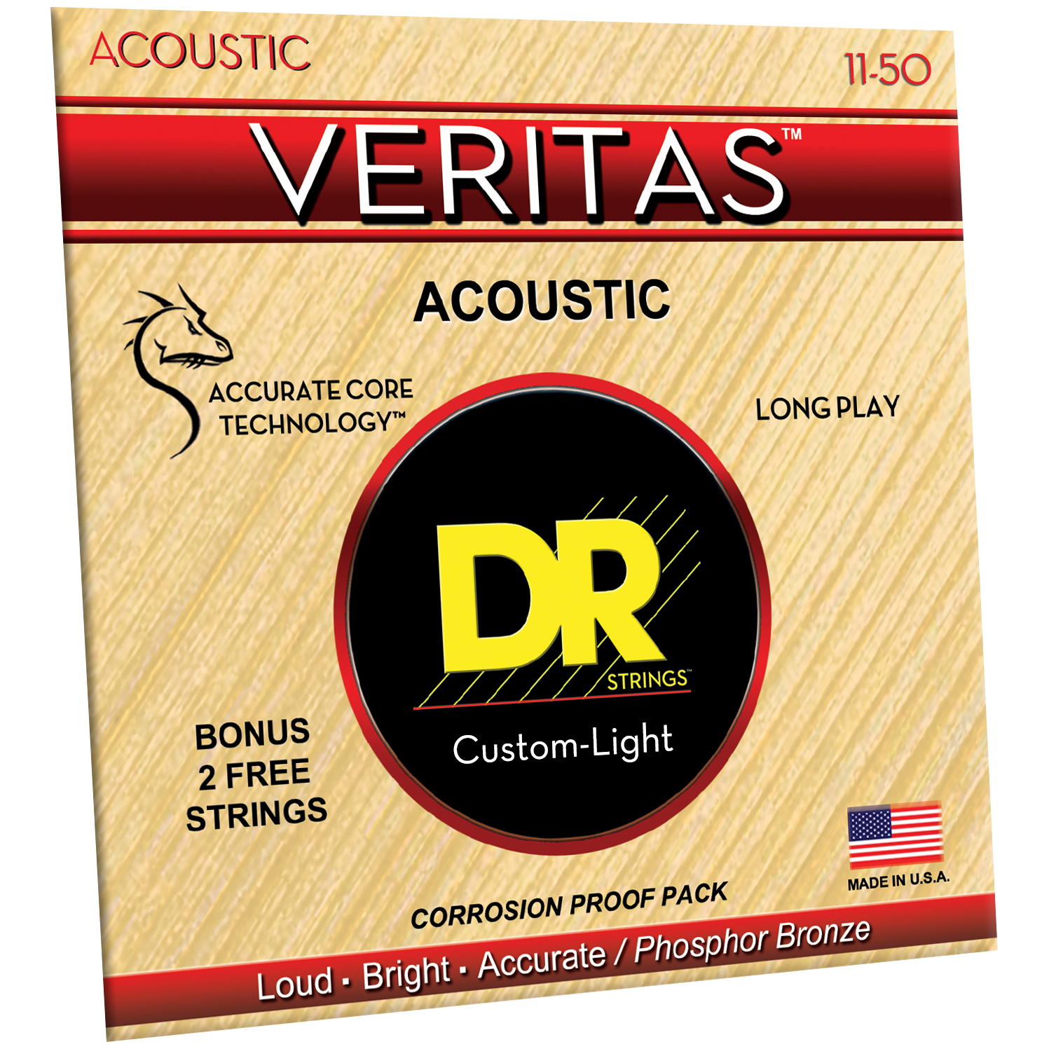 DR Strings VTA-11 Veritas Medium Light Acoustic Guitar Strings, 11-50, Image 3