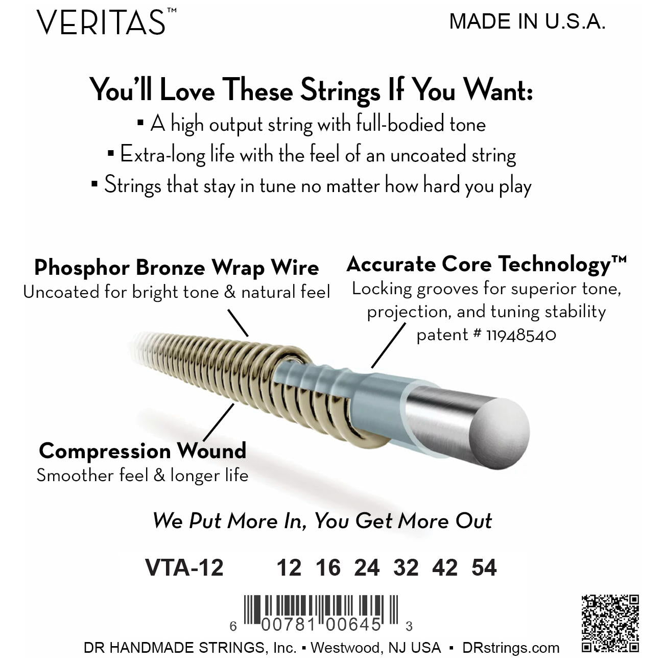DR Strings VTA-12 Veritas Medium Acoustic Guitar Strings, 12-54, Image 4