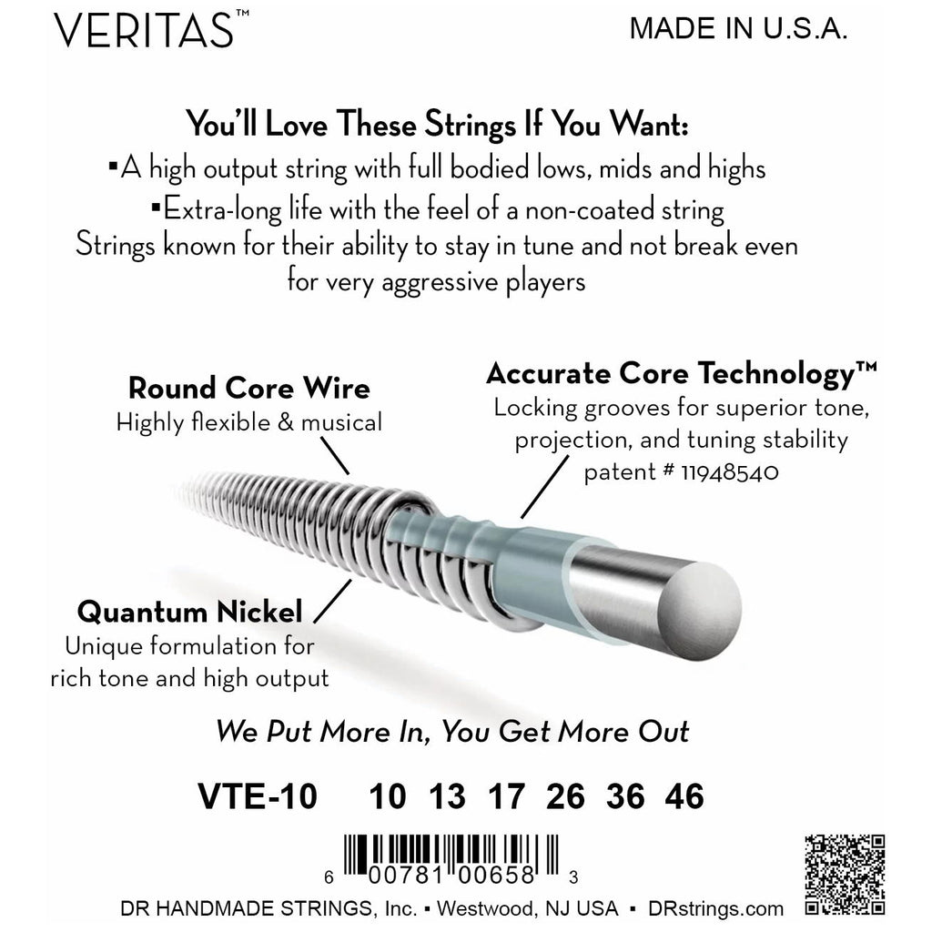 DR Strings VTE-10 Veritas Medium Electric Guitar Strings, 10-46, Main