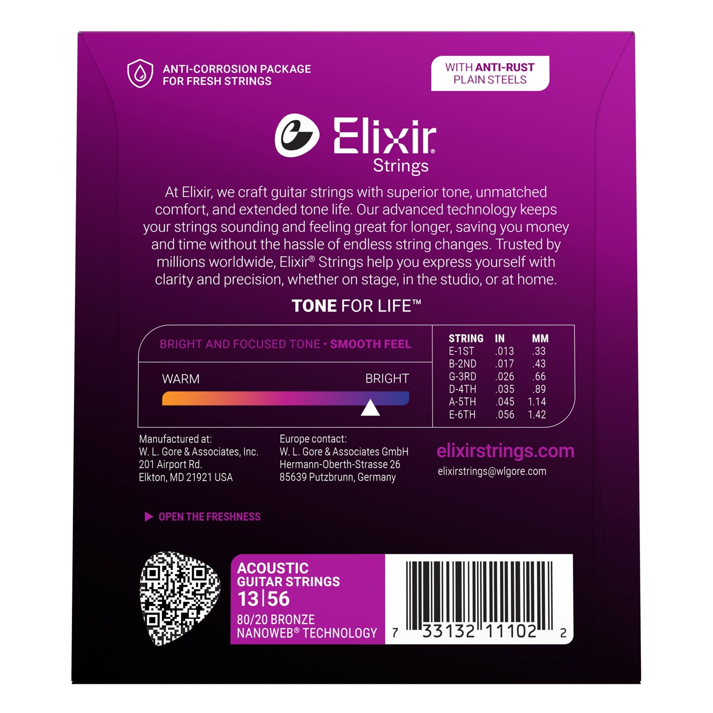 Elixir Nanoweb 80/20 Bronze Medium Acoustic Guitar Strings, 13-56