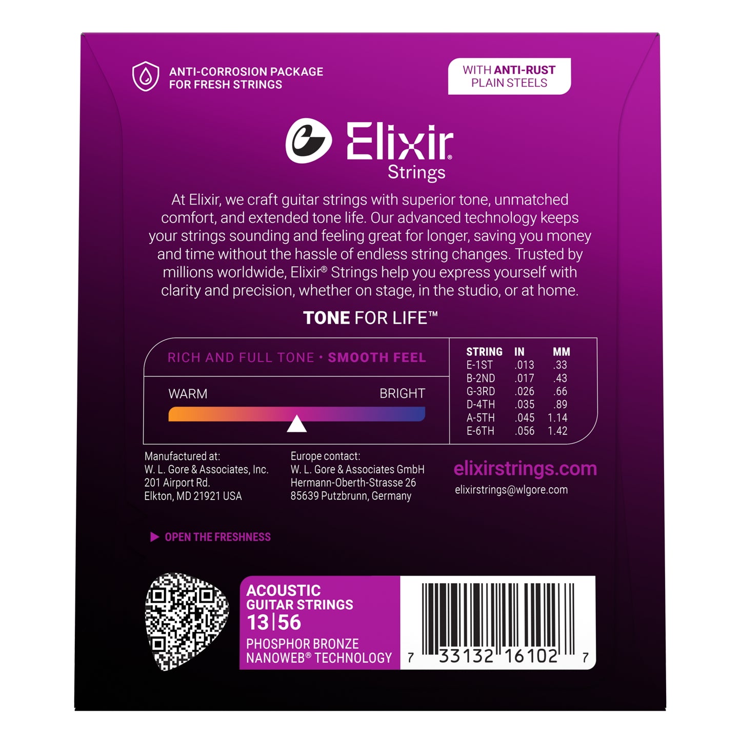 Elixir Nanoweb Phosphor Bronze Medium Acoustic Guitar Strings, 13-56