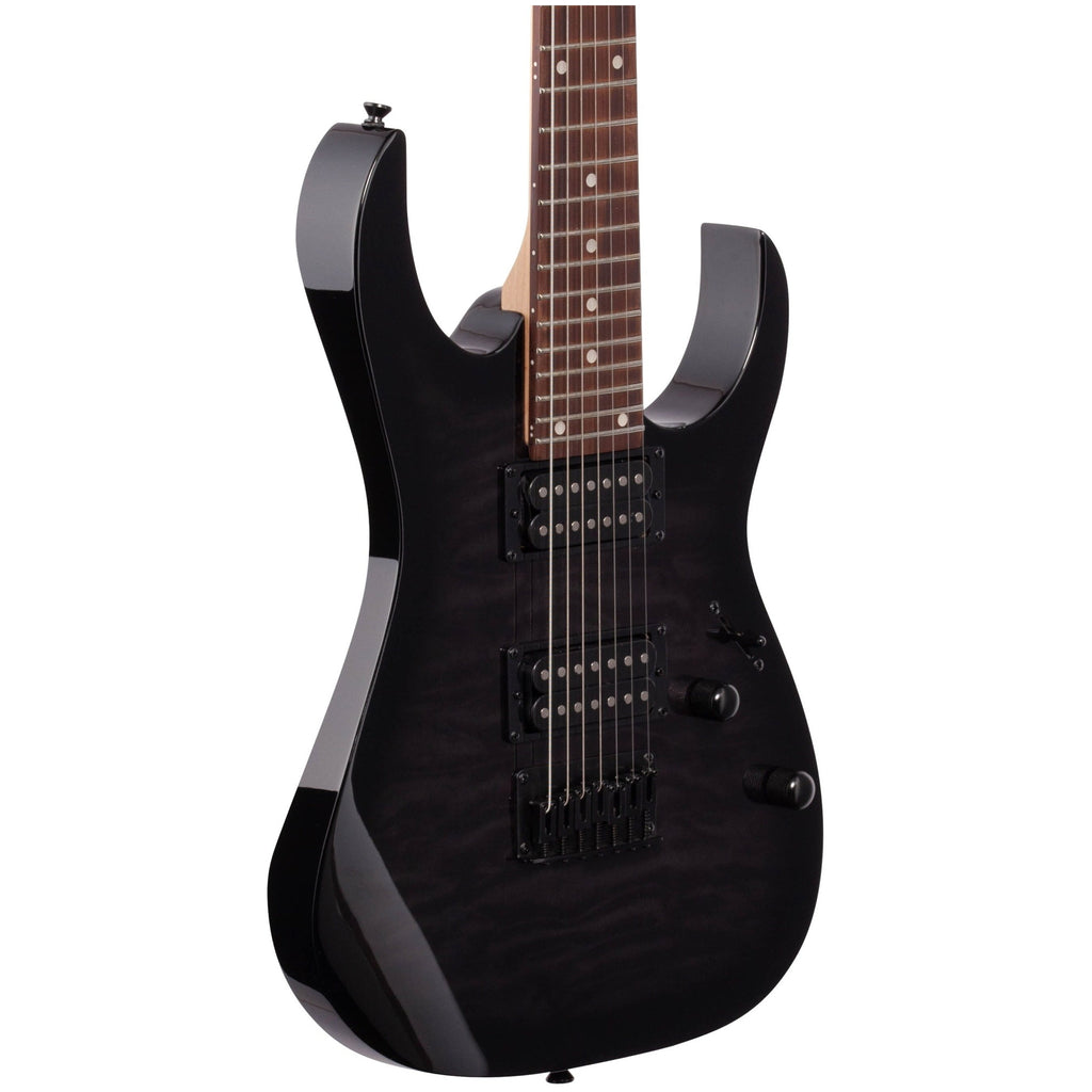 Ibanez GRG7221QA Gio 7-String Electric Guitar, Transparent Black Sunburst