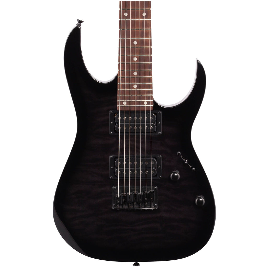 Ibanez GRG7221QA Gio 7-String Electric Guitar, Transparent Black Sunburst