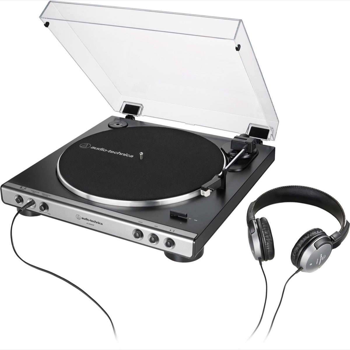 Audio-Technica AT-LP60XHP Belt-Drive Turntable + Headphones Combo Pack, Gray Metallic
